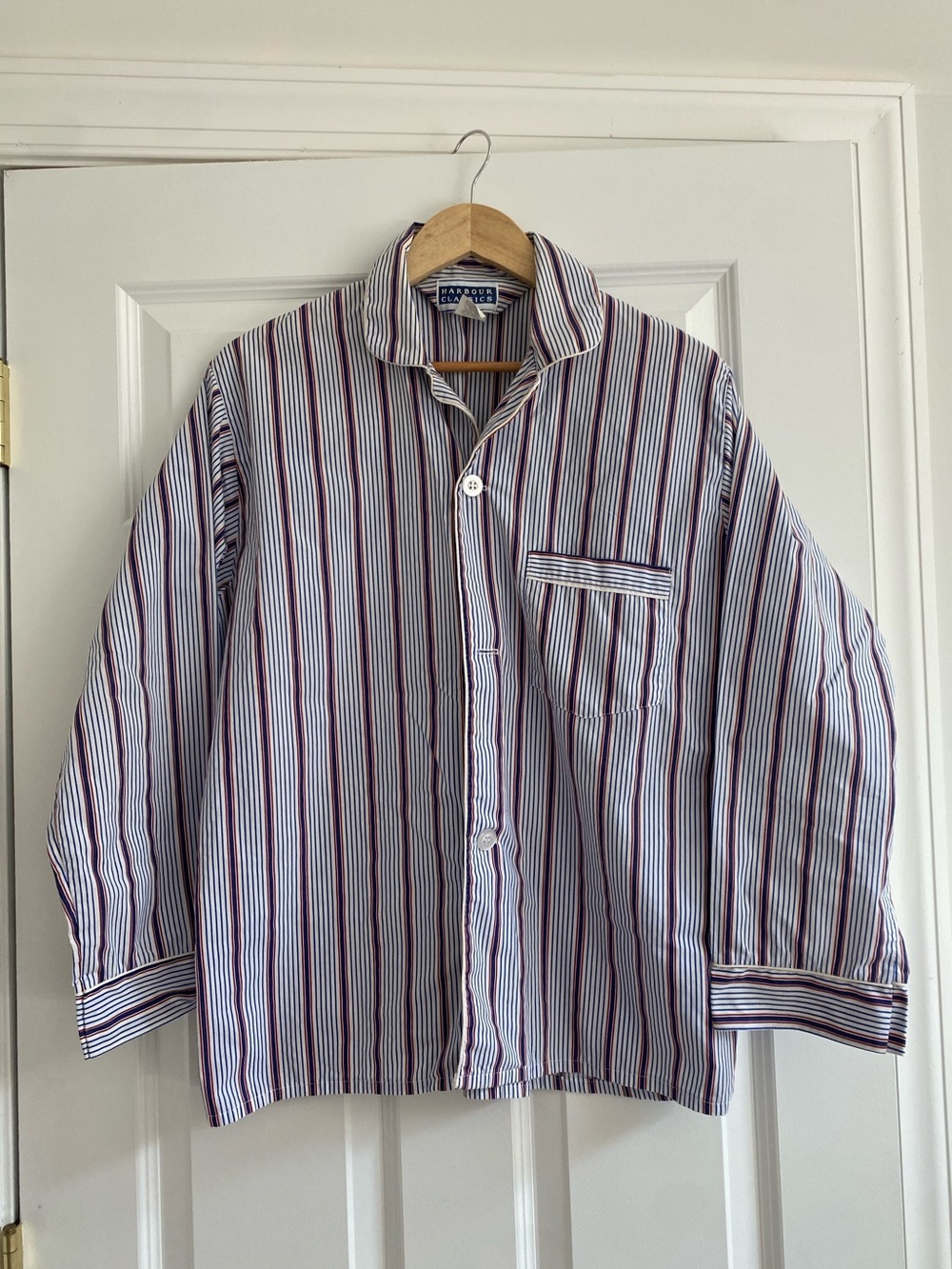 Vintage Retro Classic Striped Button-Front Men’s Pajama Shirt - Blue & Red, Sz M